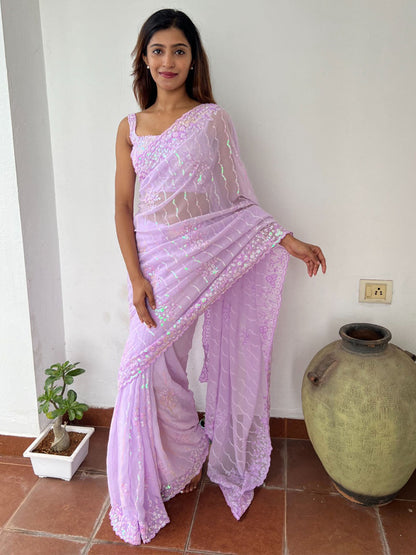 Rajwada Pink Embellished Soft Georgette Saree With Unstitched Blouse For Women