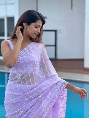 Rajwada Pink Embellished Soft Georgette Saree With Unstitched Blouse For Women