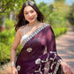 Rajwada Wine Embroidered Silk Blend Saree With Unstitched Blouse For Women