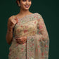 Rajwada Beige Embroidered Organza Saree With Unstitched Blouse For Women