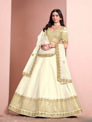 Rajwada Off White Silk Blend Embellished Lehenga For Women