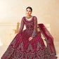 Rajwada Red Net Embroidered Semi stitched Kurta Set For Women