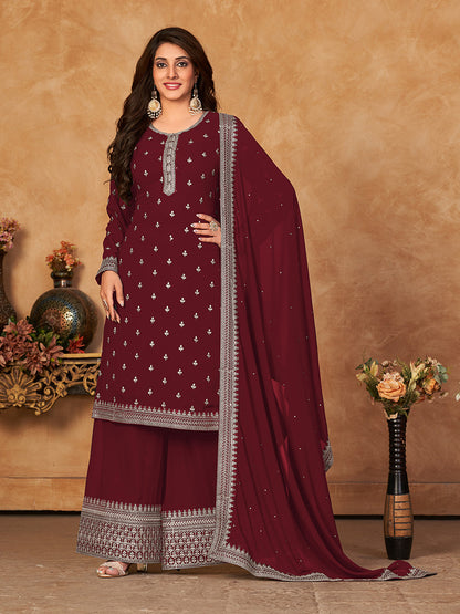 Rajwada Maroon Georgette Embroidered Semi stitched Kurta Set with Inner For Women