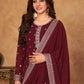 Rajwada Maroon Georgette Embroidered Semi stitched Kurta Set with Inner For Women