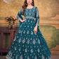 Rajwada Teal Net Embroidered Semi stitched Kurta Set with Inner For Women