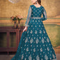 Rajwada Teal Net Embroidered Semi stitched Kurta Set with Inner For Women