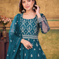 Rajwada Teal Net Embroidered Semi stitched Kurta Set with Inner For Women
