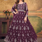 Rajwada Purple Net Embroidered Semi stitched Kurta Set with Inner For Women