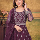 Rajwada Purple Net Embroidered Semi stitched Kurta Set with Inner For Women