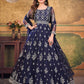 Rajwada Navy Blue Net Embroidered Semi stitched Kurta Set with Inner For Women