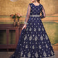 Rajwada Navy Blue Net Embroidered Semi stitched Kurta Set with Inner For Women