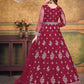 Rajwada Red Net Embroidered Semi stitched Kurta Set with Inner For Women