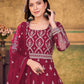 Rajwada Red Net Embroidered Semi stitched Kurta Set with Inner For Women