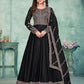 Rajwada Black Art Silk Embroidered Semi stitched Kurta Set with Inner For Women