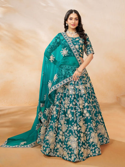 Rajwada Blue Silk Blend Embellished Lehenga For Women