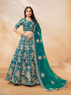 Rajwada Blue Silk Blend Embellished Lehenga For Women