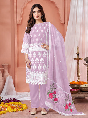 Rajwada Purple Georgette Embroidered Semi stitched Kurta Set For Women