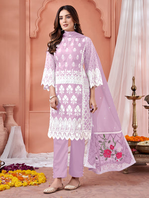 Rajwada Purple Georgette Embroidered Semi stitched Kurta Set For Women