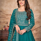 Rajwada Teal Art Silk Embroidered Semi stitched Kurta Set For Women