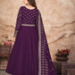 Rajwada Purple Art Silk Embroidered Semi stitched Kurta Set For Women