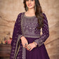 Rajwada Purple Art Silk Embroidered Semi stitched Kurta Set For Women