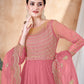 Rajwada Pink Net Embellished Semi stitched Kurta Set with Inner For Women