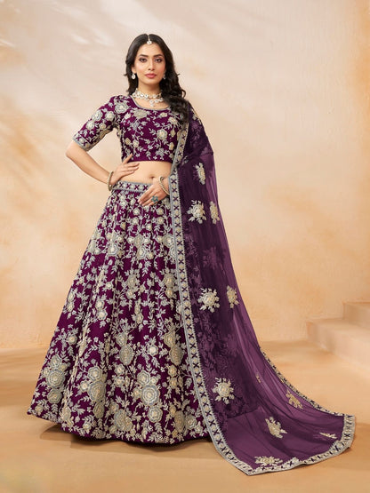 Rajwada Wine Silk Blend Embellished Lehenga For Women