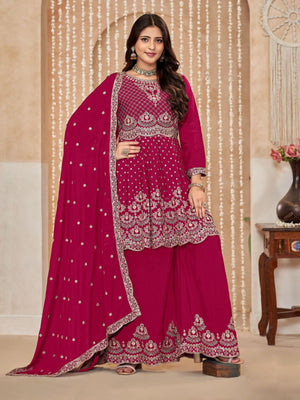 Rajwada Pink Embroidered Chinon Semi Stitched Kurta Set With Dupatta For Women