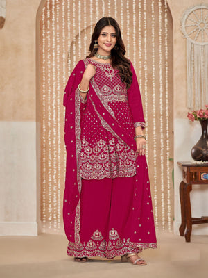 Rajwada Pink Embroidered Chinon Semi Stitched Kurta Set With Dupatta For Women