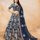Rajwada Navy Blue Silk Blend Embellished Lehenga For Women