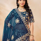 Rajwada Navy Blue Embroidered Art Silk Semi Stitched Lehenga With Unstitched Blouse For Women
