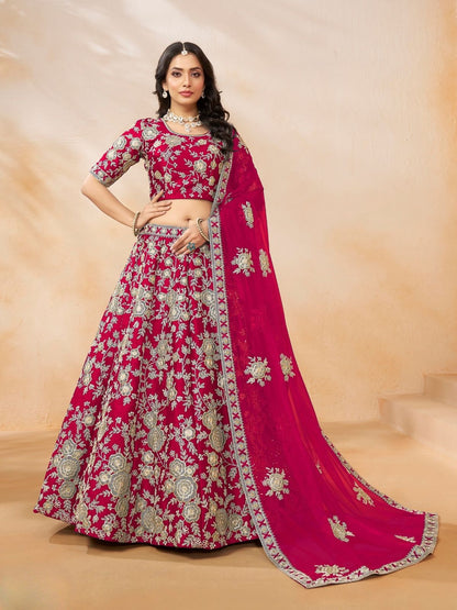 Rajwada Dark Pink Silk Blend Embellished Lehenga For Women
