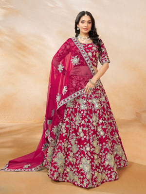 Rajwada Dark Pink Silk Blend Embellished Lehenga For Women