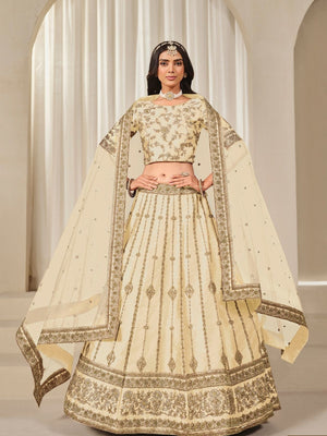 Rajwada Ivory Silk Blend Embellished Lehenga For Women