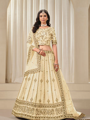 Rajwada Ivory Silk Blend Embellished Lehenga For Women