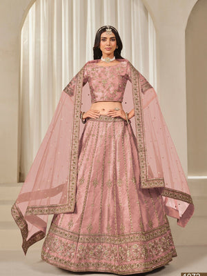 Rajwada Dusty Pink Silk Blend Embellished Lehenga For Women