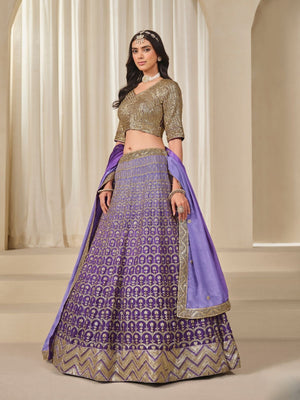 Rajwada Purple Silk Blend Embellished Lehenga For Women
