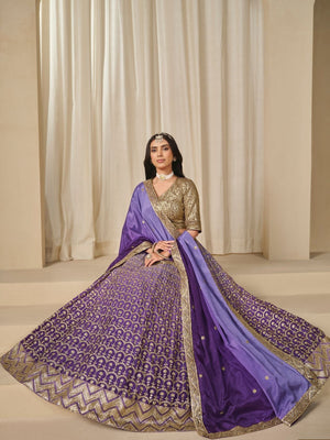 Rajwada Purple Silk Blend Embellished Lehenga For Women
