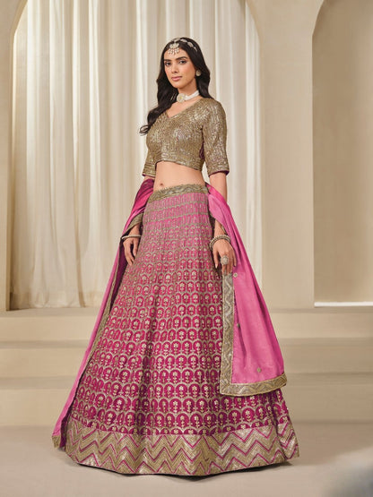 Rajwada Pink Silk Blend Embellished Lehenga For Women