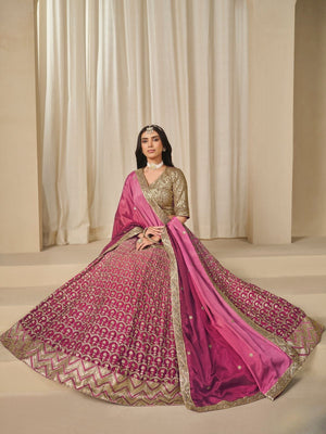 Rajwada Pink Silk Blend Embellished Lehenga For Women