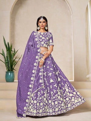 Rajwada Lavender Organza Embroidered Lehenga For Women