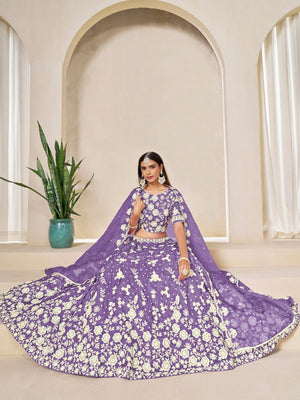 Rajwada Lavender Organza Embroidered Lehenga For Women