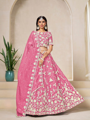 Rajwada Light Pink Organza Embroidered Lehenga For Women