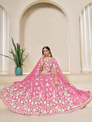 Rajwada Light Pink Organza Embroidered Lehenga For Women
