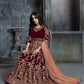 Rajwada Red Velvet Embroidered Semi stitched Kurta Set For Women