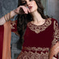 Rajwada Red Velvet Embroidered Semi stitched Kurta Set For Women