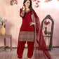 Rajwada Red Art Silk Embroidered Semi stitched Kurta Set For Women