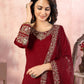 Rajwada Red Art Silk Embroidered Semi stitched Kurta Set For Women