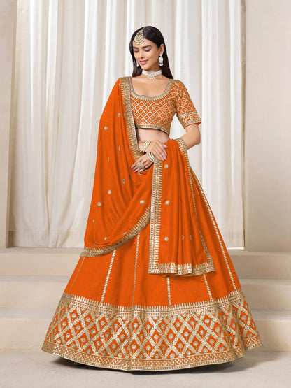 Rajwada Orange Silk Blend Embellished Lehenga For Women