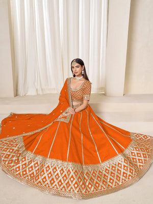 Rajwada Orange Silk Blend Embellished Lehenga For Women